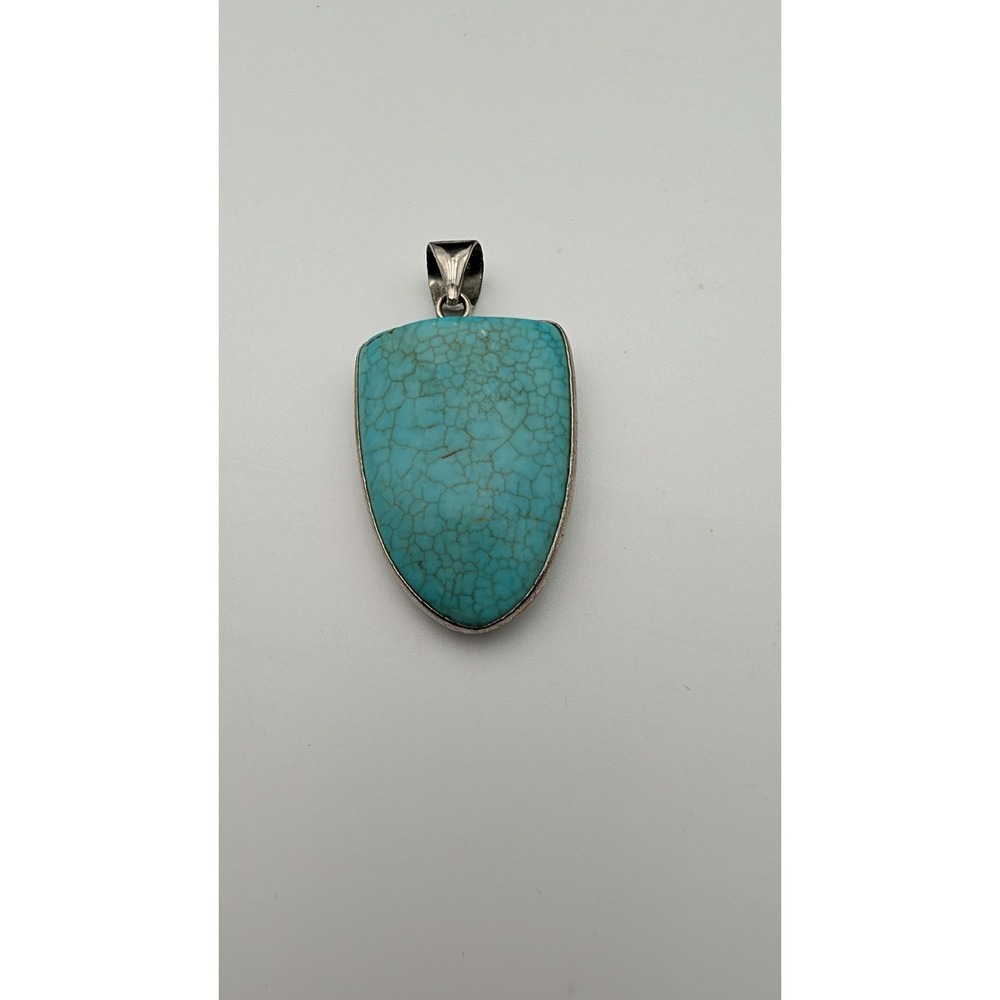 Sterling Silver Turquoise Shield Pendant Large Blue Stone Southwestern Style